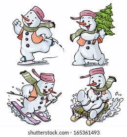 Vector illustration, snowman, card concept, white background.