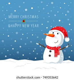 Vector illustration of snowman cartoon character for Christmas cards and banners