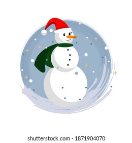 Vector illustration of snowman, Christmas holiday icon, poster, children's image.