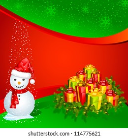 vector illustration of snowman with colorful Christmas gift