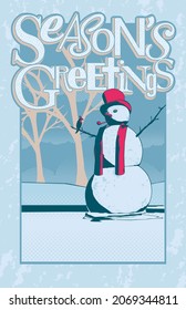A vector illustration of a snowman complete with carrot nose  and top  hat, perfect for Christmas cards, fliers, and posters.  Add your personalized text  and you're all  set to  go. 