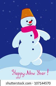 Vector illustration snowman a congratulation happy New Year