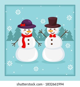 Vector illustration of snowman couple