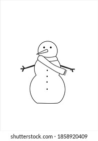 Vector illustration. A snowman drawn with lines.