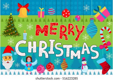 vector illustration of Snowman and gift box with pine tree for Christmas Holiday celebration