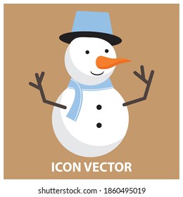 Ilustración vectorial de un muñeco de nieve con sombrero y bufanda aislados en un fondo de color. bueno para tarjetas, banners, web, feliz, etc.
