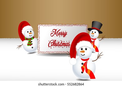 Vector illustration of Snowman holding banner sign