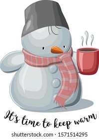 vector illustration snowman with a hot cup