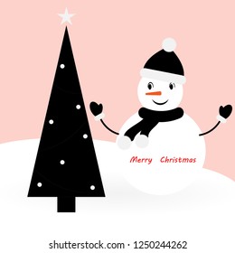 Vector illustration snowman, icon flat style, christmas tree icon, greeting