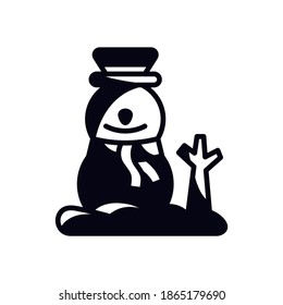 Vector illustration snowman icon or logo black color with glyph design style
