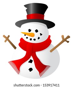 vector illustration of a snowman isolated on white background