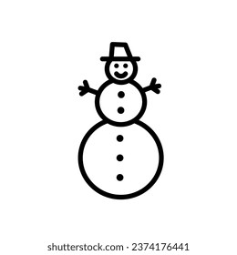 Vector illustration of snowman. Minimal icon in line style for christmas, new year celebration. Simple design for winter holidays and decorations 