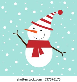 vector illustration of a snowman on a snow background