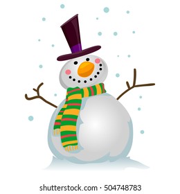 Vector Illustration of a Snowman on snowy background