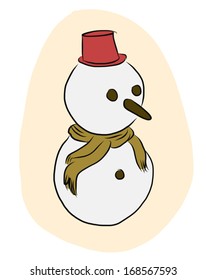 Vector illustration of snowman with red hat