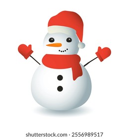 Vector illustration of a snowman with a red scarf and mittens, Christmas card design illustration EPS10