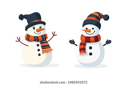 vector illustration of a snowman with a scarf and hat for winter holiday season on a white background