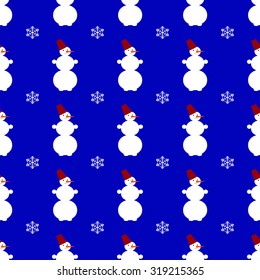 Vector illustration of snowman seamless pattern background.