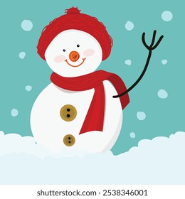 Ilustración vectorial de muñeco de nieve en la nieve. Eps 10