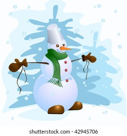 vector illustration of snowman with snowflakes