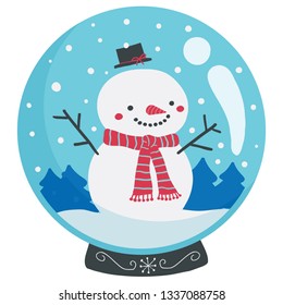 Vector illustration of snowman in snowglobe