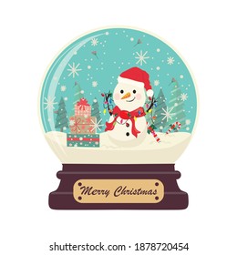 Vector illustration of snowman in snowglobe