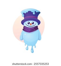 Vector illustration of a snowman in a top hat and warm scarf.