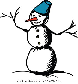 Vector Illustration of a Snowman in a Winter