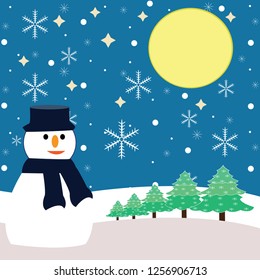 Vector illustration of a snowman with winter background.