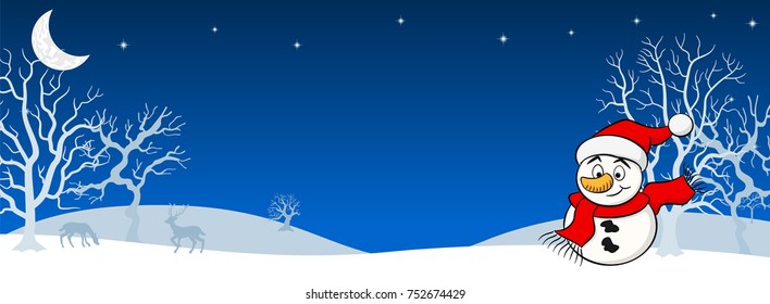 vector illustration of a snowman in a winter landscape