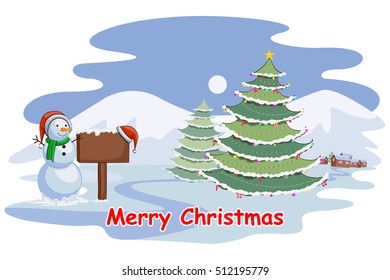 vector illustration of Snowman wishing Merry Christmas