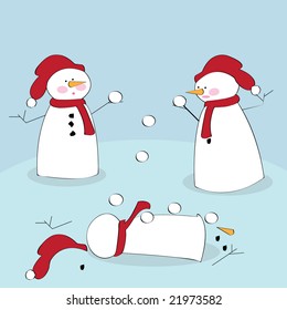 Vector illustration of snowmen fighting with snowballs
