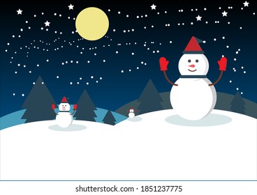 Vector Illustration snowmen isolated on white winter background. Merry Christmas design