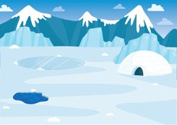 Vektorová Ilustrace Zasněžené Arktické Pozadí Plné Ledu, Sněhu A Ledovců