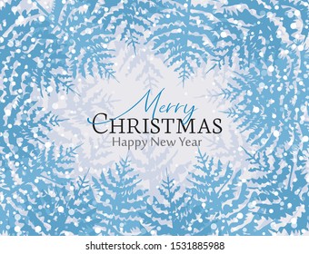 Vector illustration of a snowy forest. Merry Christmas card