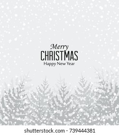 Vector illustration of a snowy forest. Merry Christmas trees