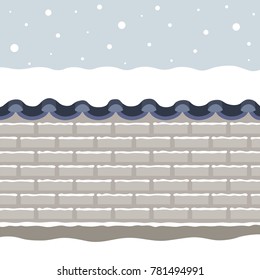 Vector illustration of snowy Korean traditional brick wall