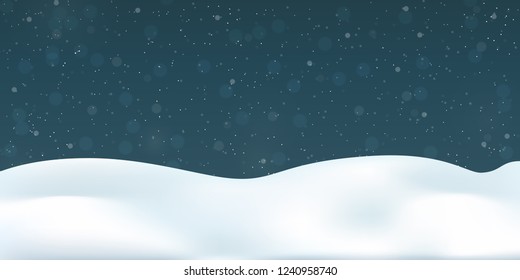 Vector illustration of snowy landscape with falling snow