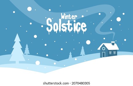 Vector illustration, snowy landscape with winter solstice lettering, elements for invitations, templates, posters, greeting card.