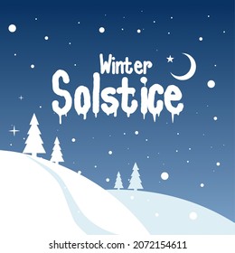 Vector illustration, snowy landscape with winter solstice lettering, elements for invitations, templates, posters, greeting