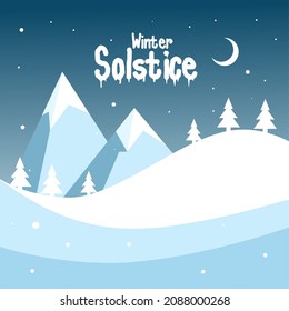 Vector illustration, snowy landscape with winter solstice lettering, elements for invitations, templates, posters, greeting card.