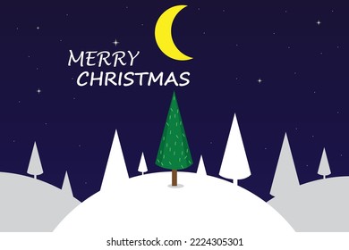 vector illustration snowy landscape in winter on the mountain pine forest
