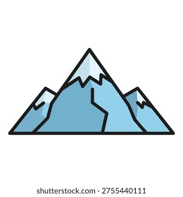 Vector illustration of a snowy mountain icon for outdoor and adventure themes in flat design style with uniform stroke.