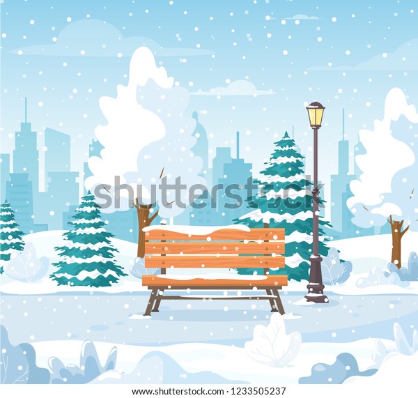 Download Vector Illustration Snowy Winter City Park Stock Vector (Royalty Free) 1233505237