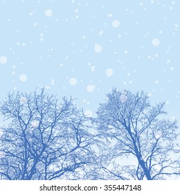 Vector illustration of snowy winter forest with trees
