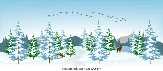 Vector illustration of a snowy winter landscape