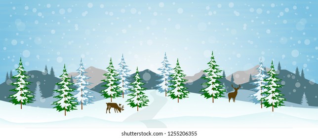 Vector illustration of a snowy winter landscape