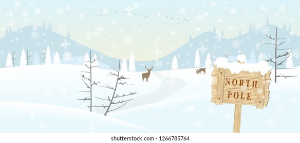 Vector illustration of a snowy winter landscape