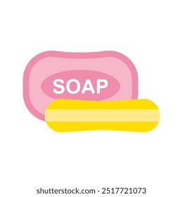 vector illustration of soap bar in cartoon flat style, aromatic organic cosmetics with natural ingredients for skin care, spa treatments and washing hands