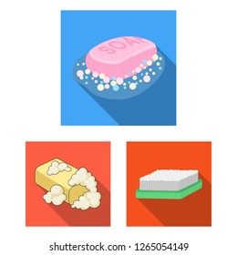 Vector illustration of soap and bathroom sign. Set of soap and packaging stock symbol for web.